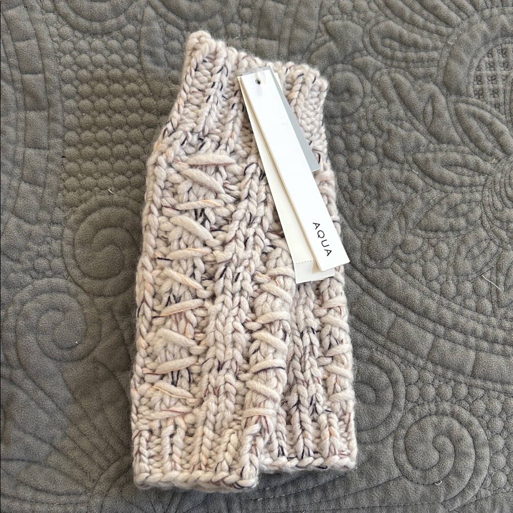 Aqua Textured Knit Hand Warmers in Cream